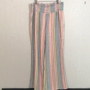 So Linen Blend Wide Waistband Wide‎ Leg Pastel Stripe Pants size XL
